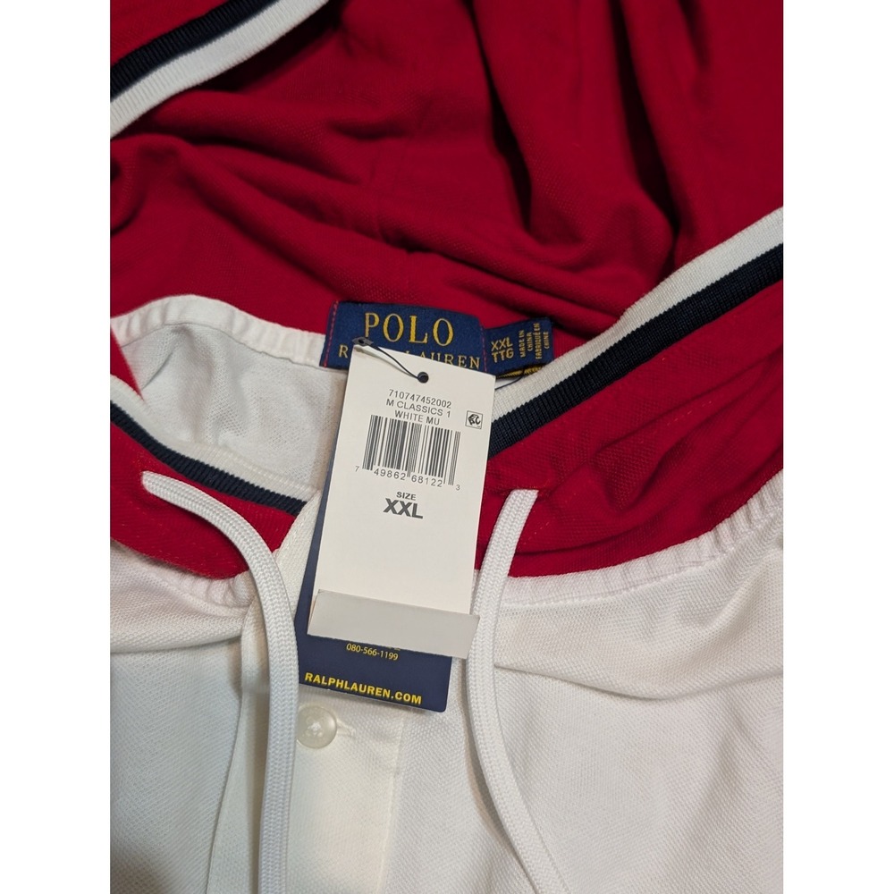 Polo Ralph Lauren XXL Short Sleeve Hoodie Colorblock White Red Blue NWT FLAWS - Picture 5 of 6